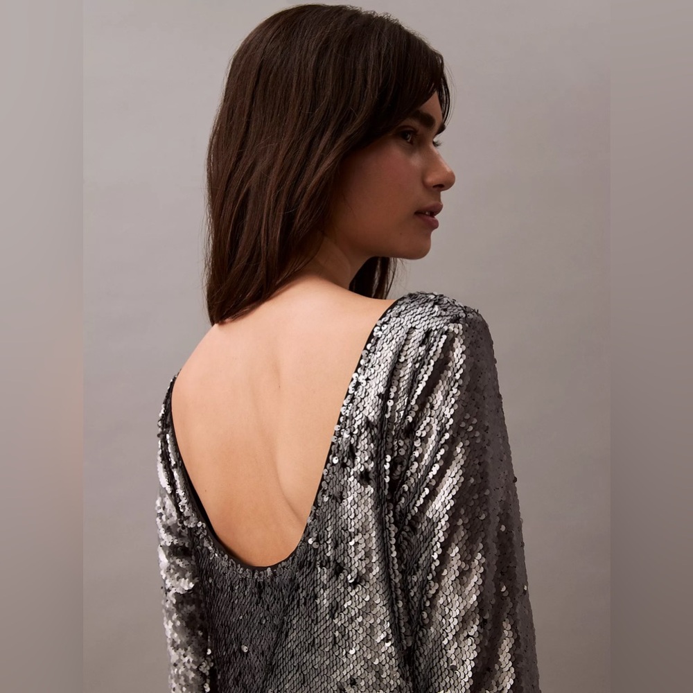 Calvin Klein Silver Sequin Midi Dress - Picture 6 of 12